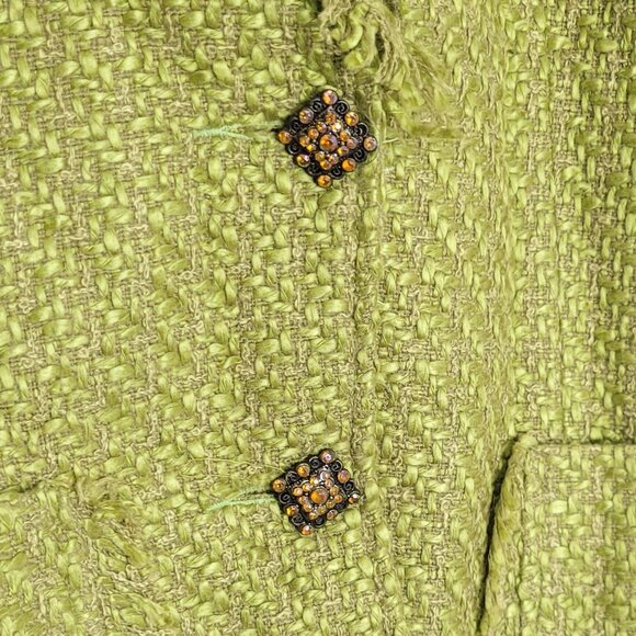 Touché Women's Green Tweed Fabric Notched Button Details Business Blazer Size 4 - Picture 7 of 13